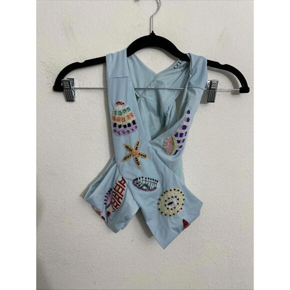 NWOT Oceanus KShell Hand Beaded Top Beaded detailing blue size S $233msrp - Picture 5 of 9